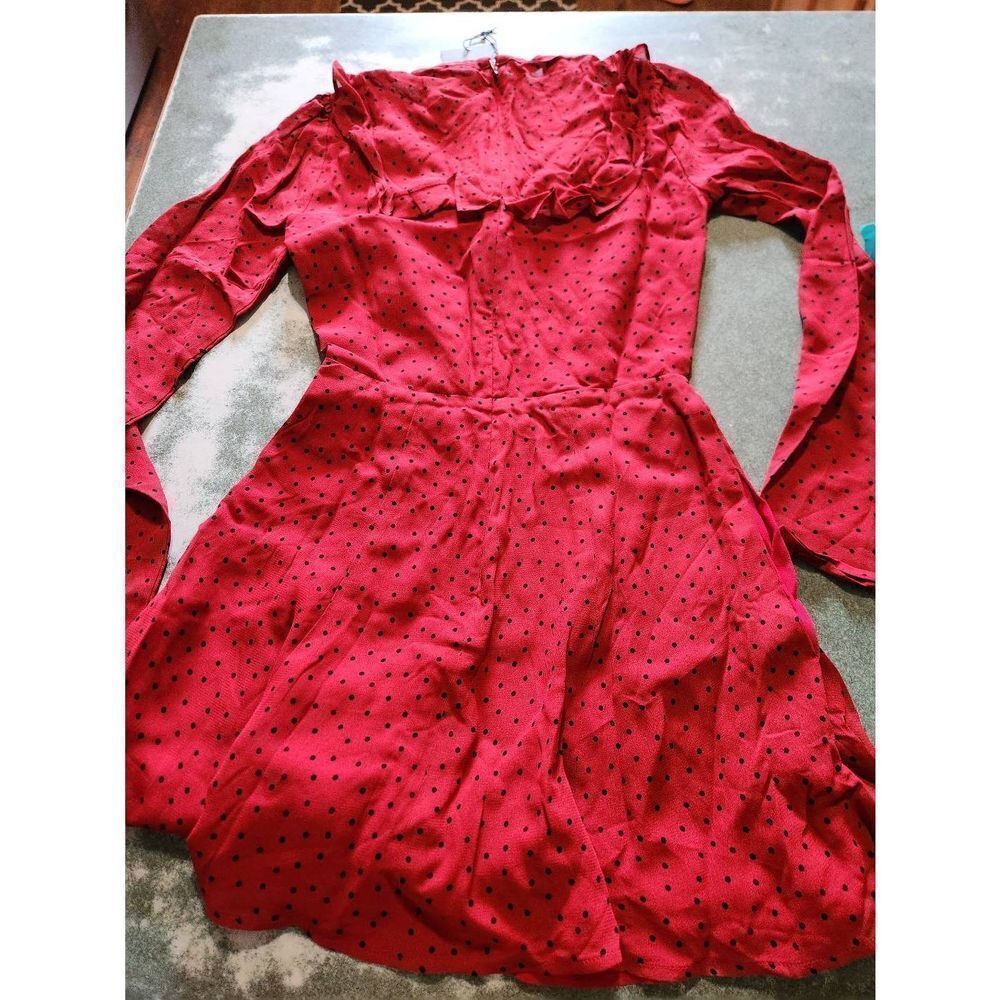 NWT Reformation Spark Mini Dress in Flamenco Red Black Polka Dot sz 0 - Picture 2 of 4